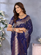Anaita Violet Premium Banarasi Tissue Silk Saree With Gala Weaving Work | Grocsy