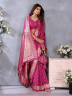 Anaita Magenta Premium Banarasi Tissue Silk Saree With Gala Weaving Work | Grocsy