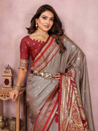 Anaita Grey Handloom Kalamkari Silk Saree With Zari Woven Work | Grocsy