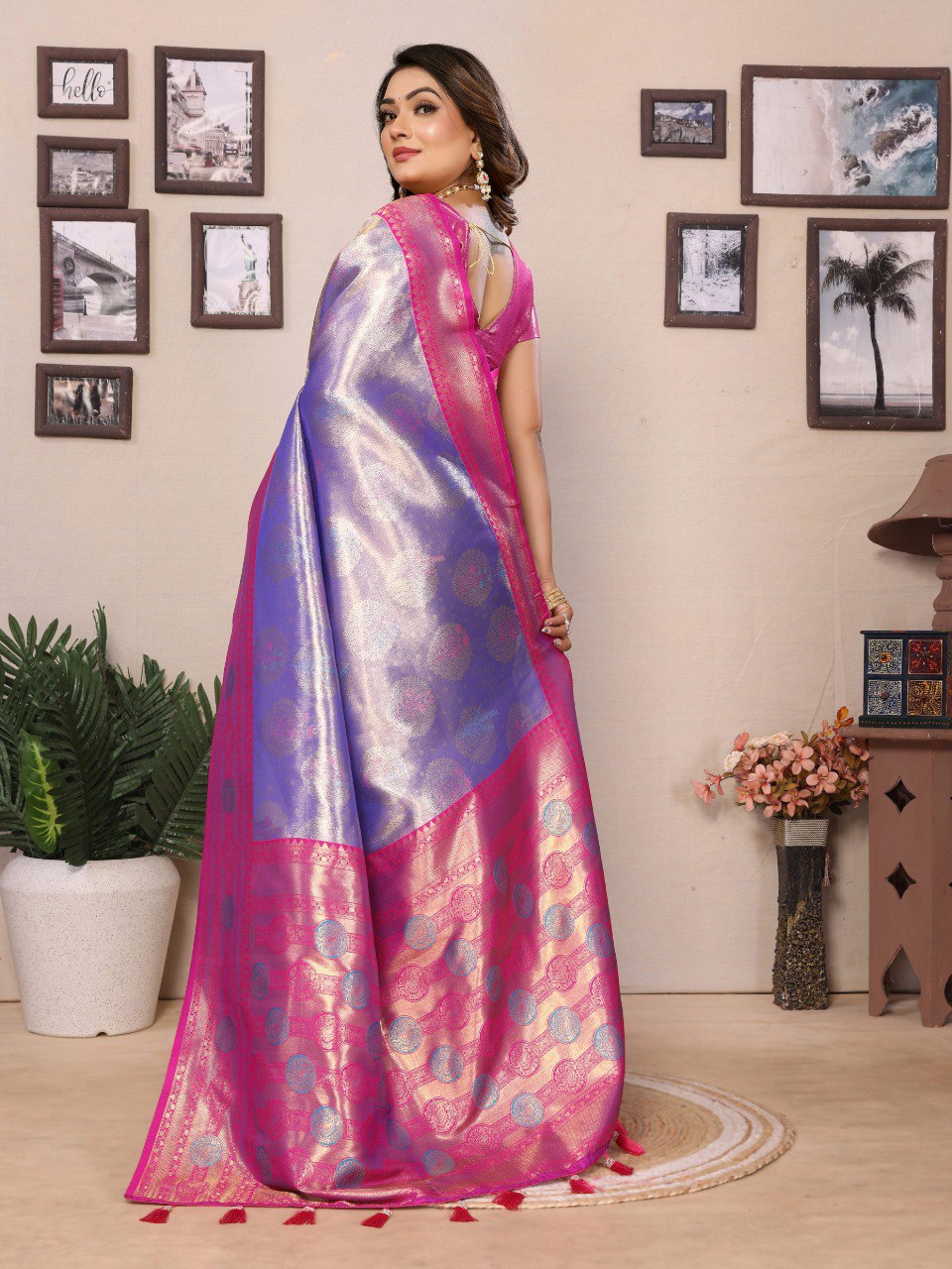 Anaita Purple Banarasi Tissue Silk Saree With Weaving Work | Grocsy