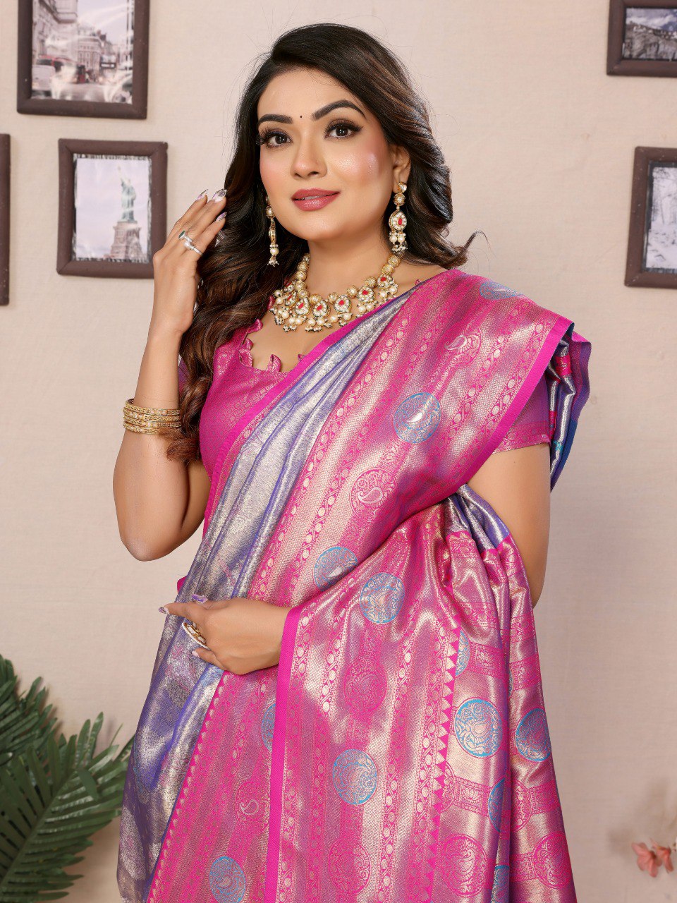 Anaita Purple Banarasi Tissue Silk Saree With Weaving Work | Grocsy