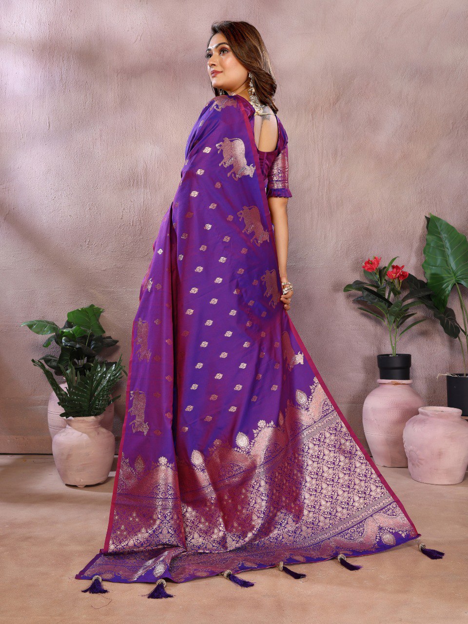 Anaita Purple Premium Banarasi Tissue Silk Saree With Gala Weaving Work | Grocsy