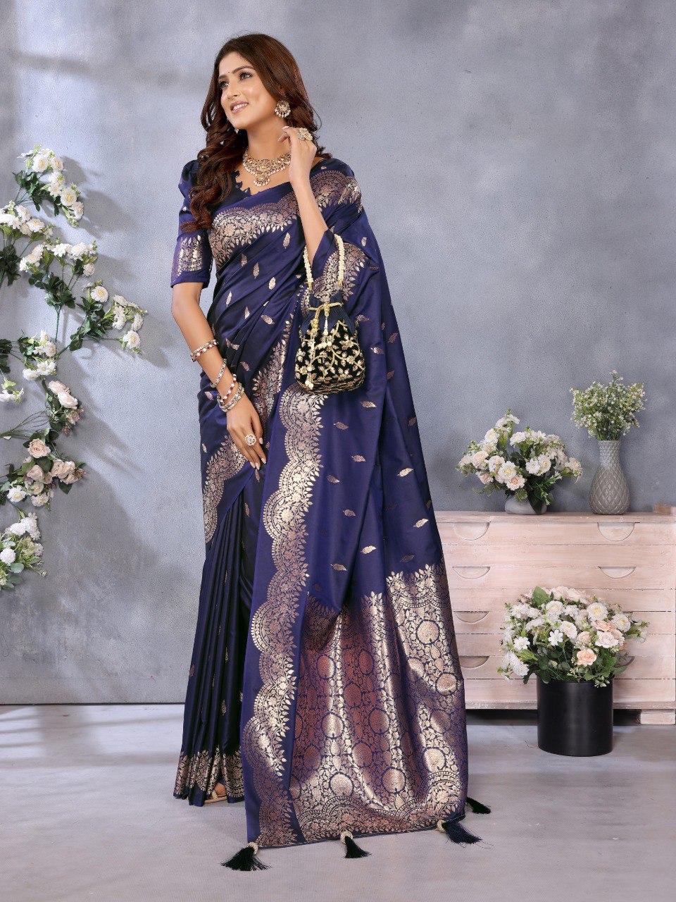 Anaita Violet Premium Banarasi Tissue Silk Saree With Gala Weaving Work | Grocsy