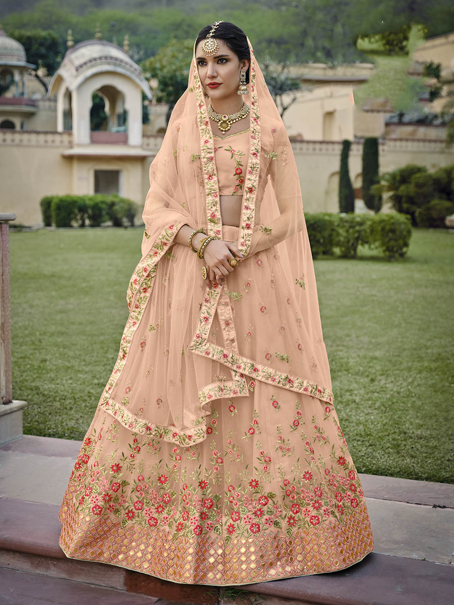 Myra Blush Net Heavy Embroidered Designer Lehenga | Grocsy