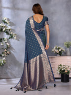 Anaita Teal Premium Banarasi Tissue Silk Saree With Gala Weaving Work | Grocsy