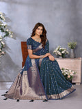Anaita Teal Premium Banarasi Tissue Silk Saree With Gala Weaving Work | Grocsy