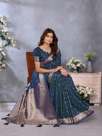 Anaita Teal Premium Banarasi Tissue Silk Saree With Gala Weaving Work | Grocsy