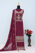 Anaita Wine Premium Embroidered Georgette Salwar Suit | Grocsy
