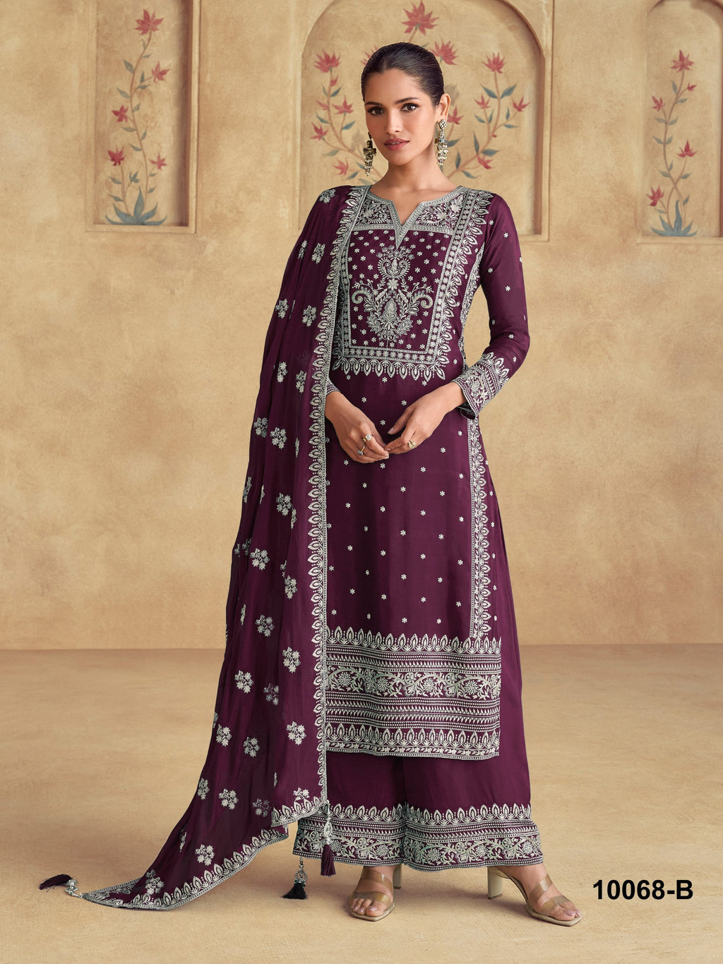 Anaita Wine Premium Embroidered Georgette Salwar Suit | Grocsy