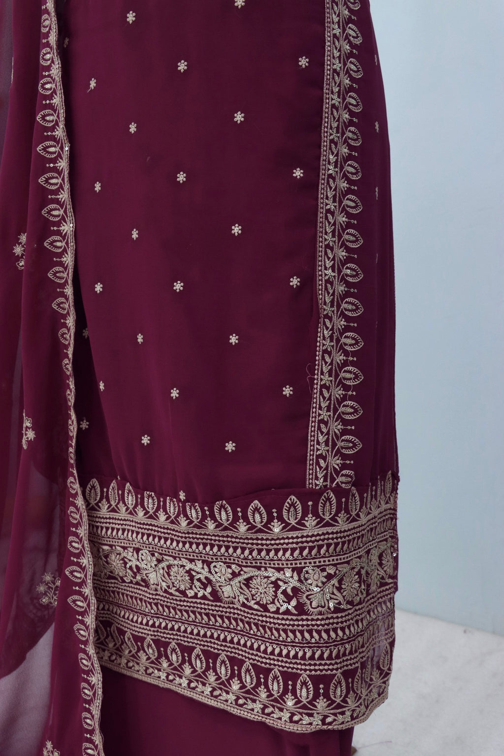 Anaita Wine Premium Embroidered Georgette Salwar Suit | Grocsy