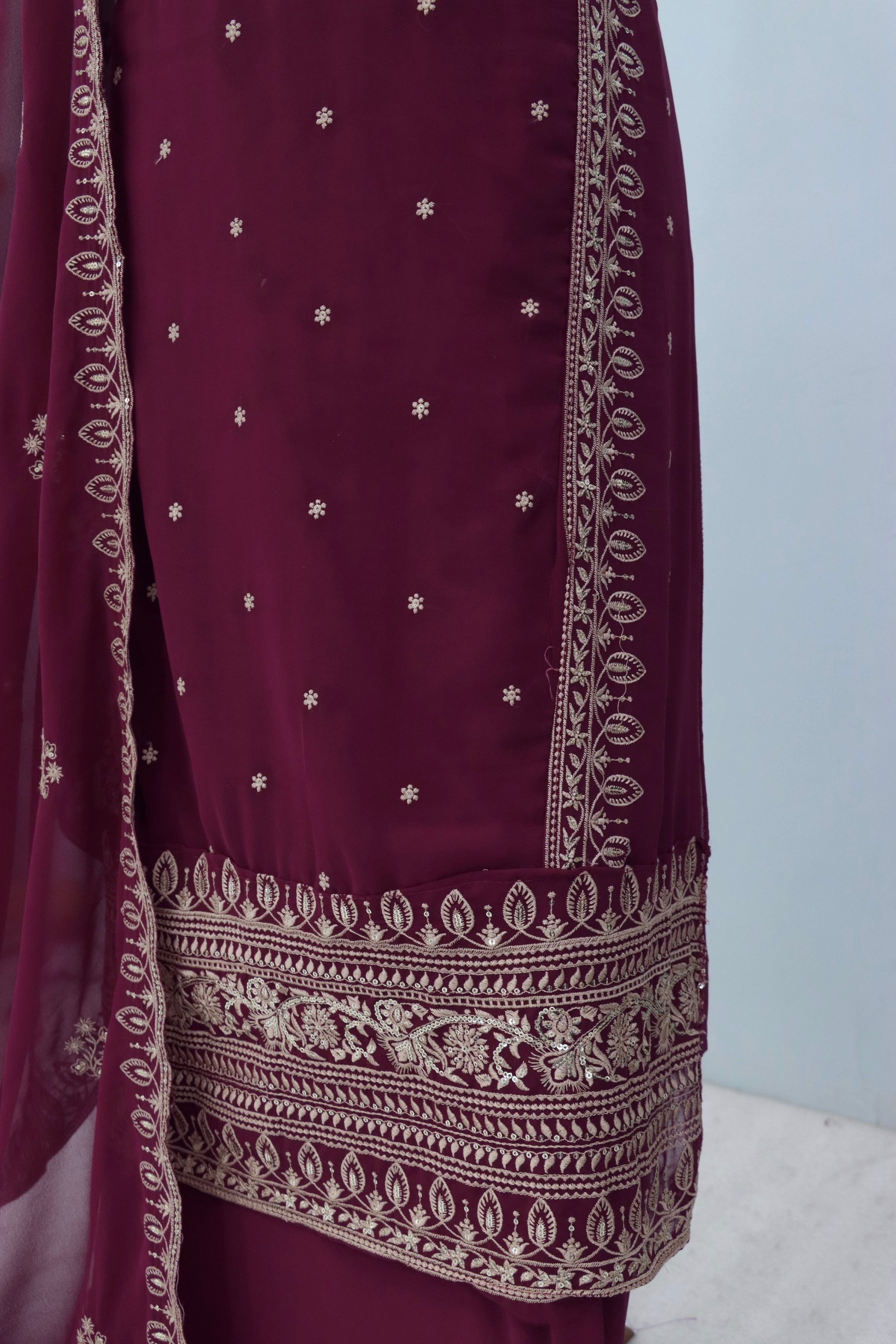 Anaita Wine Premium Embroidered Georgette Salwar Suit | Grocsy