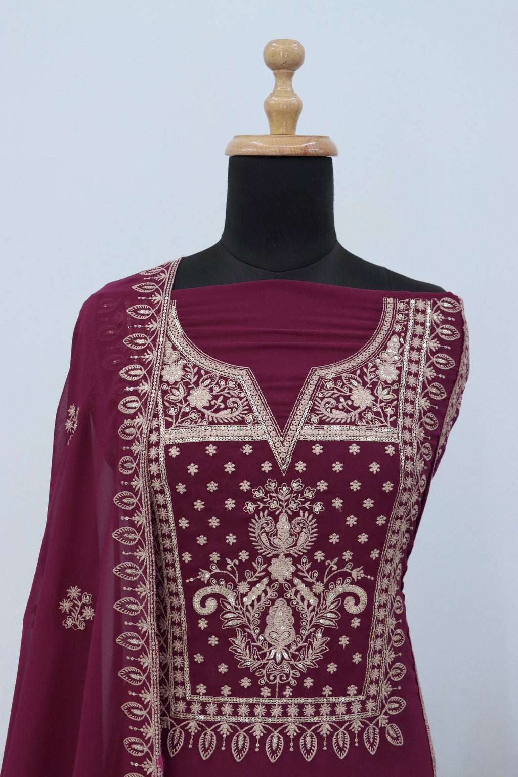 Anaita Wine Premium Embroidered Georgette Salwar Suit | Grocsy