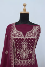 Anaita Wine Premium Embroidered Georgette Salwar Suit | Grocsy