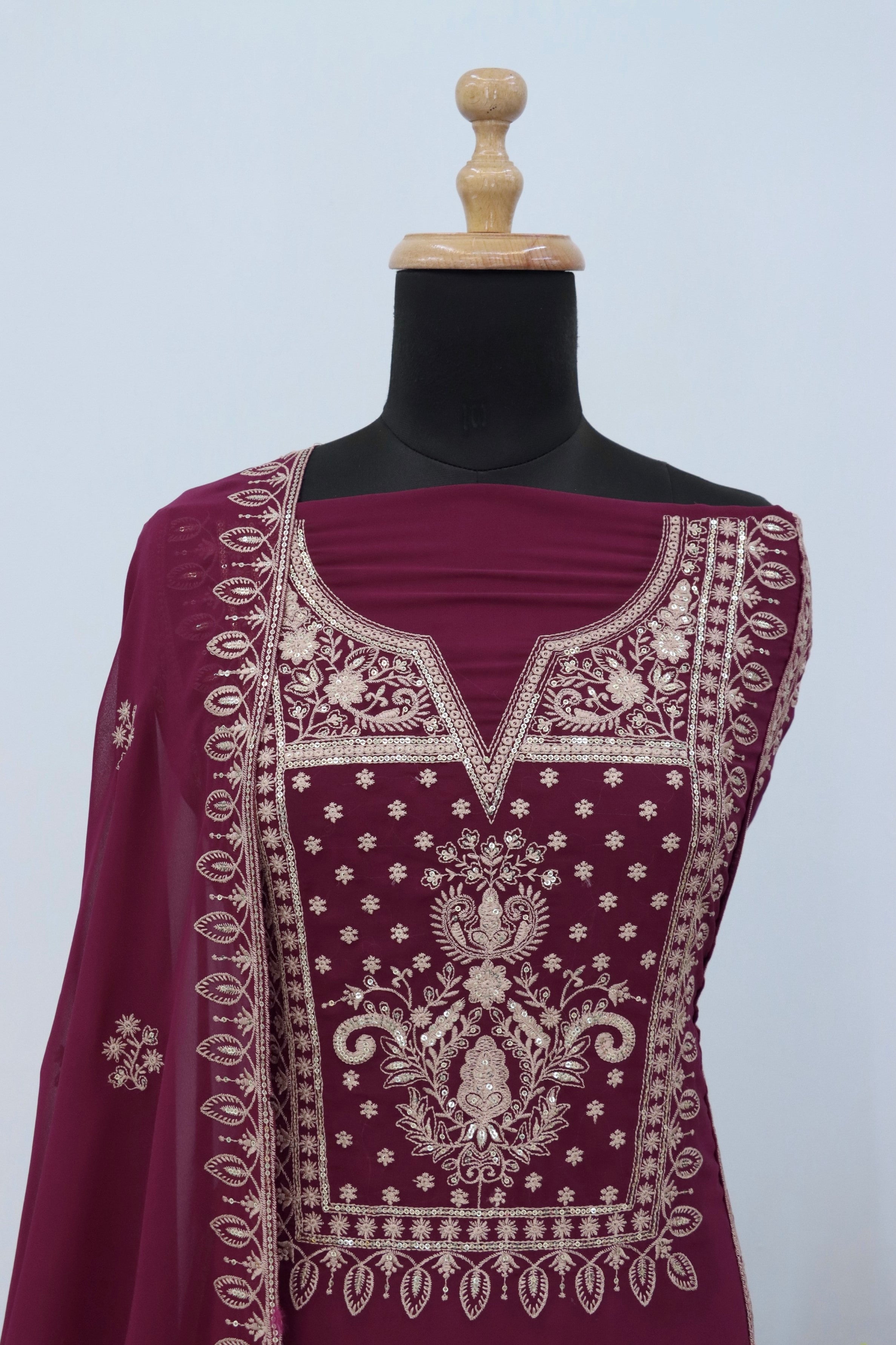 Anaita Wine Premium Embroidered Georgette Salwar Suit | Grocsy