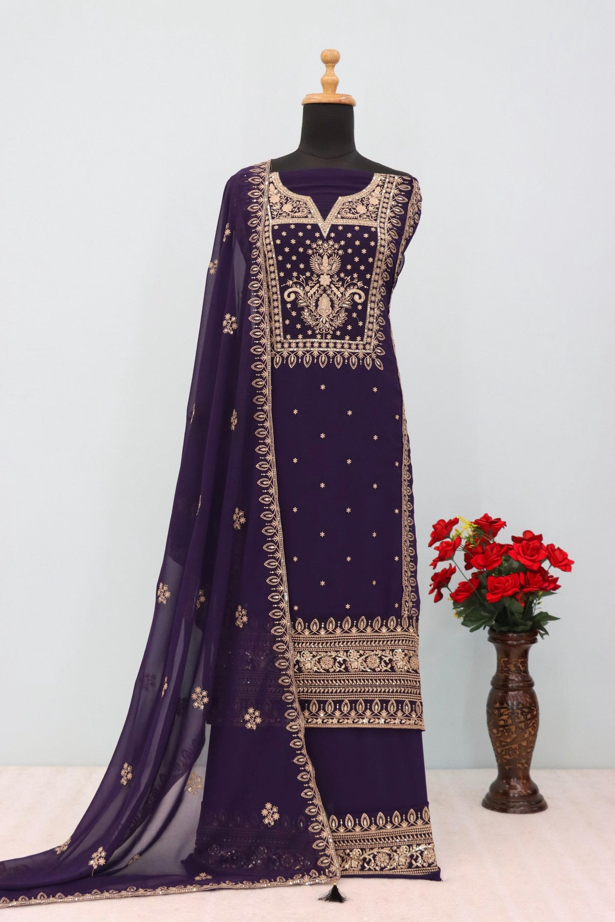 Anaita Purple Premium Embroidered Georgette Salwar Suit | Grocsy