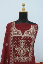 Anaita Maroon Premium Embroidered Georgette Salwar Suit | Grocsy