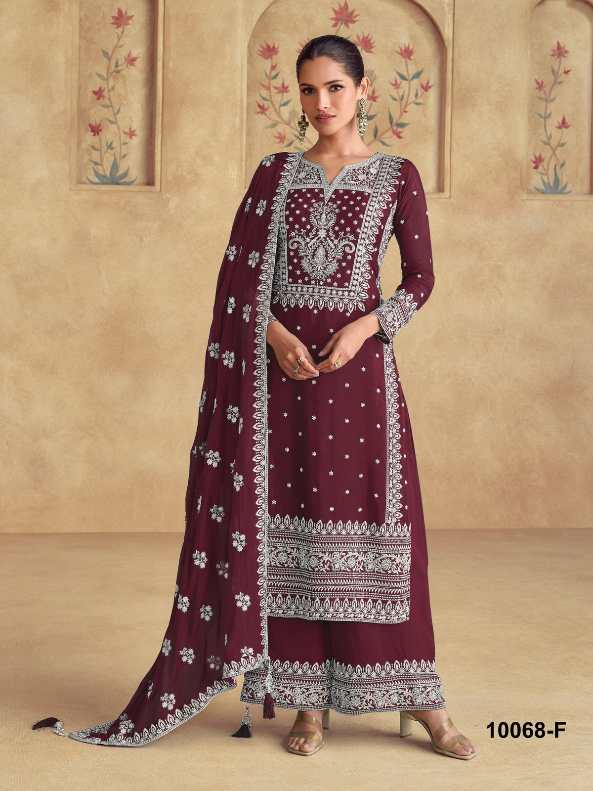 Anaita Maroon Premium Embroidered Georgette Salwar Suit | Grocsy