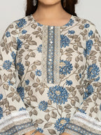 Yufta Blue And Off White Cotton Pakistani Style Kurta Dupatta Set | Grocsy