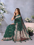 Anaita Dark Green Premium Banarasi Tissue Silk Saree With Gala Weaving Work | Grocsy