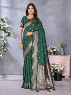 Anaita Dark Green Premium Banarasi Tissue Silk Saree With Gala Weaving Work | Grocsy