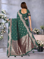 Anaita Dark Green Premium Banarasi Tissue Silk Saree With Gala Weaving Work | Grocsy