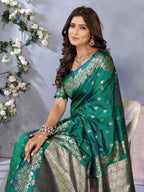 Anaita Green Premium Banarasi Tissue Silk Saree With Gala Weaving Work | Grocsy