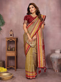 Anaita Gold Handloom Kalamkari Silk Saree With Zari Woven Work | Grocsy