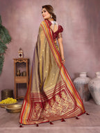 Anaita Gold Handloom Kalamkari Silk Saree With Zari Woven Work | Grocsy