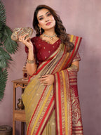 Anaita Gold Handloom Kalamkari Silk Saree With Zari Woven Work | Grocsy