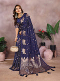 Anaita Dark Navy Blue Premium Banarasi Tissue Silk Saree With Gala Weaving Work | Grocsy
