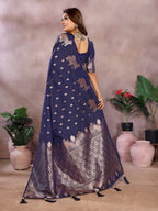 Anaita Dark Navy Blue Premium Banarasi Tissue Silk Saree With Gala Weaving Work | Grocsy