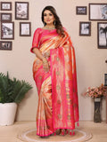 Anaita Orange Banarasi Tissue Silk Saree With Weaving Work | Grocsy