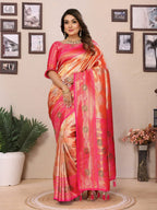 Anaita Orange Banarasi Tissue Silk Saree With Weaving Work | Grocsy