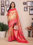Anaita Orange Banarasi Tissue Silk Saree With Weaving Work | Grocsy