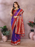 Anaita Violet Handloom Kalamkari Silk Saree With Zari Woven Work | Grocsy