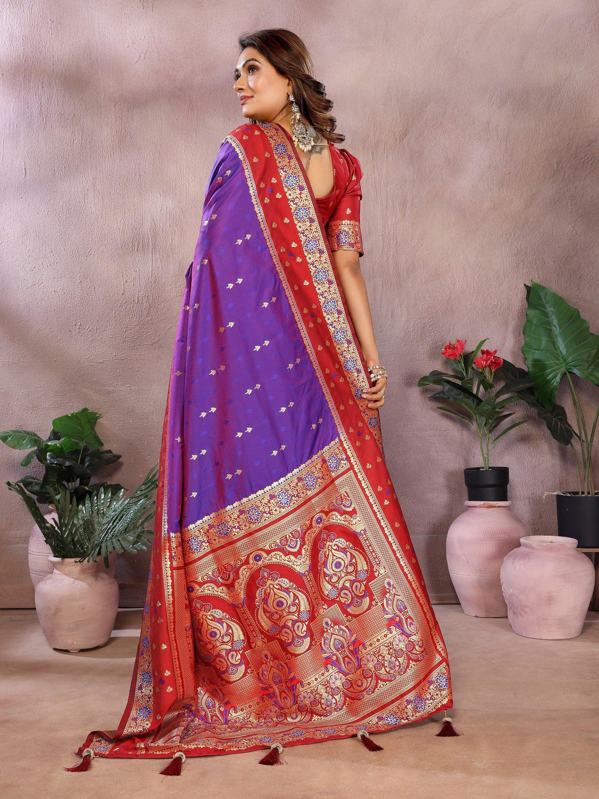 Anaita Violet Handloom Kalamkari Silk Saree With Zari Woven Work | Grocsy