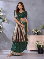 Anaita Dark Green Premium Banarasi Tissue Silk Saree With Gala Weaving Work | Grocsy