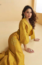 Anaita Mustard Silk Stitched Suit With Embroidery Work | Grocsy