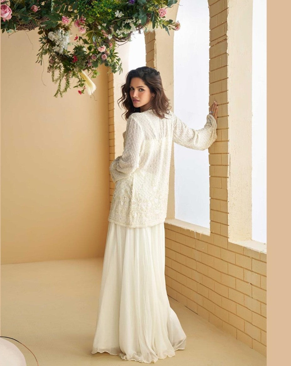 Anaita White Silk Stitched Suit With Embroidery Work | Grocsy
