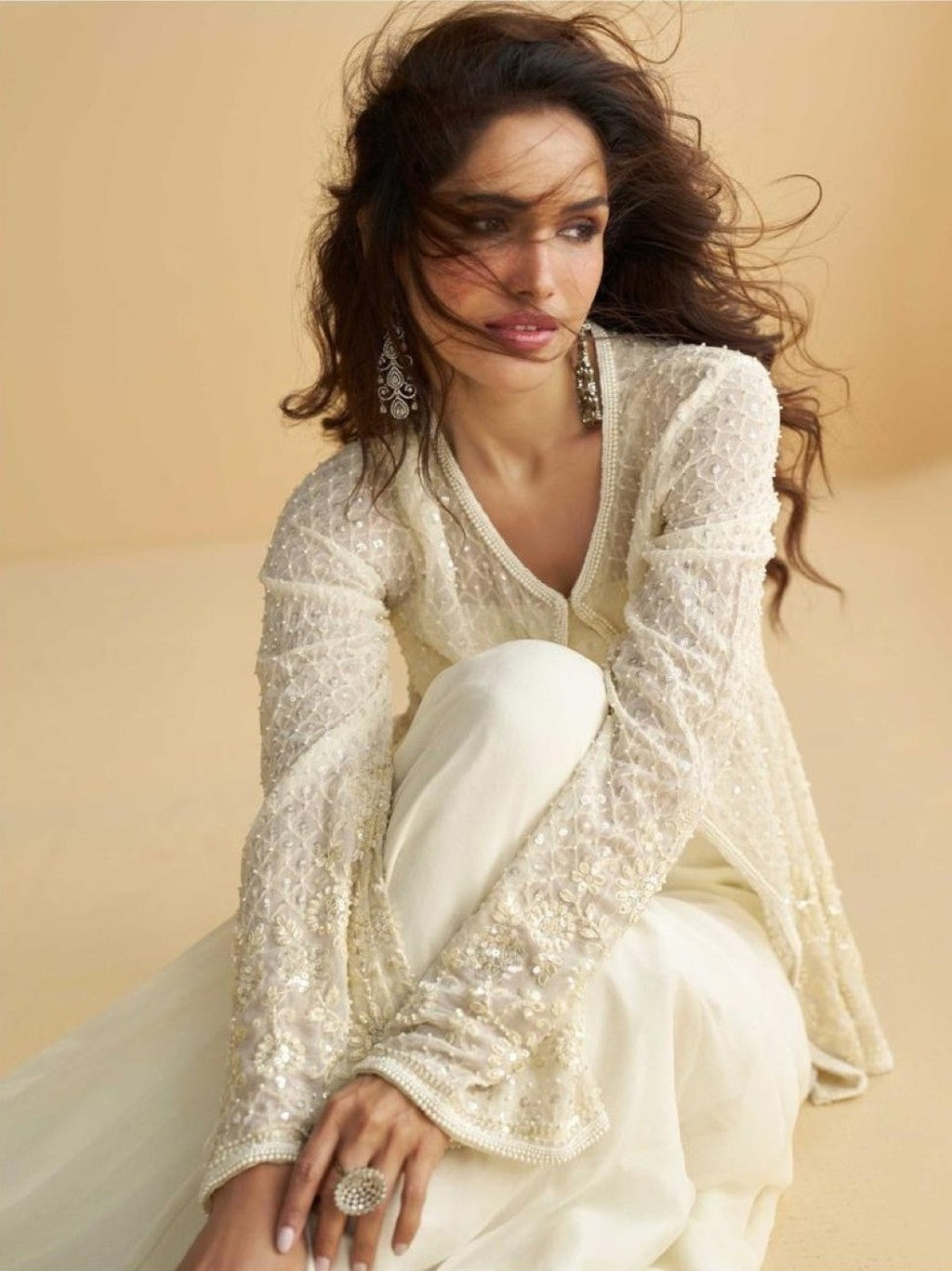 Anaita White Silk Stitched Suit With Embroidery Work | Grocsy