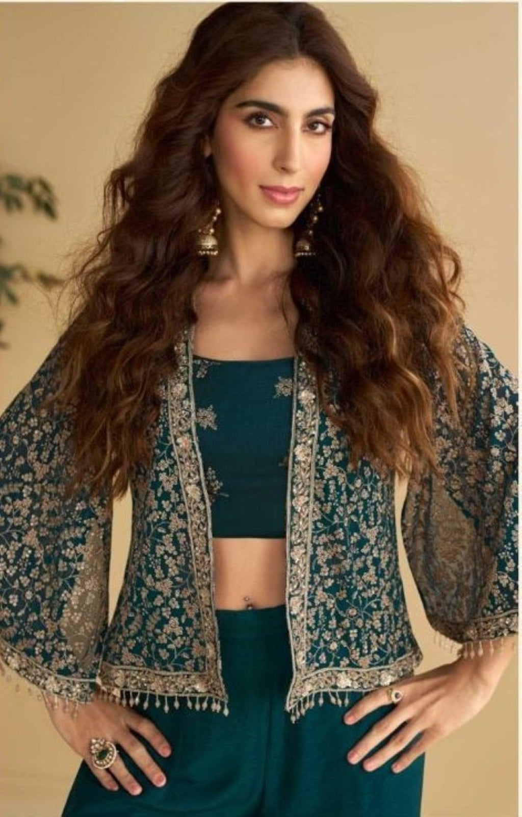 Anaita Teal-Green Silk Stitched Suit With Embroidery Work | Grocsy