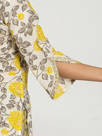 Yufta Yellow And Off White Cotton Pakistani Style Kurta Dupatta Set | Grocsy