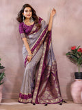 Anaita Lavender Handloom Kalamkari Silk Saree With Zari Woven Work | Grocsy