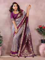Anaita Lavender Handloom Kalamkari Silk Saree With Zari Woven Work | Grocsy