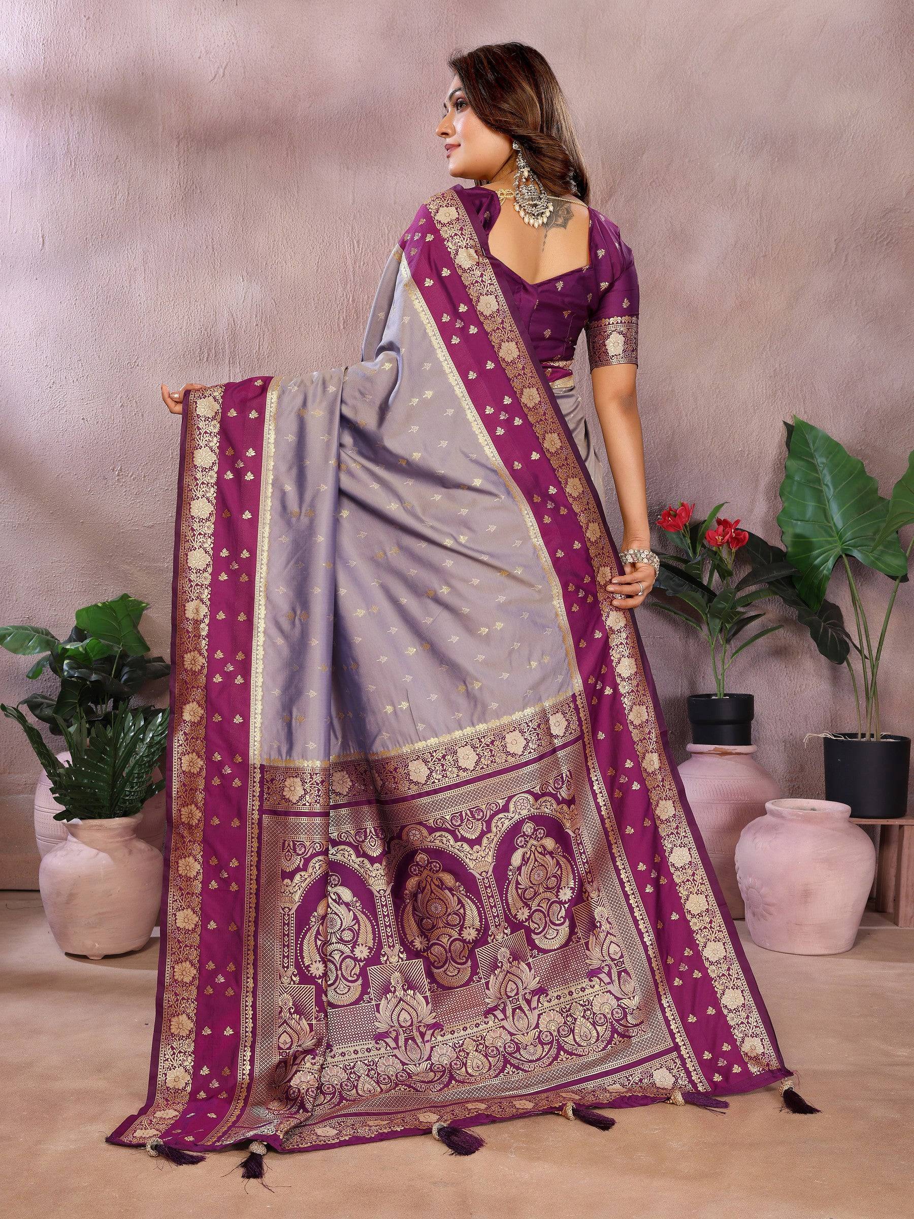 Anaita Lavender Handloom Kalamkari Silk Saree With Zari Woven Work | Grocsy