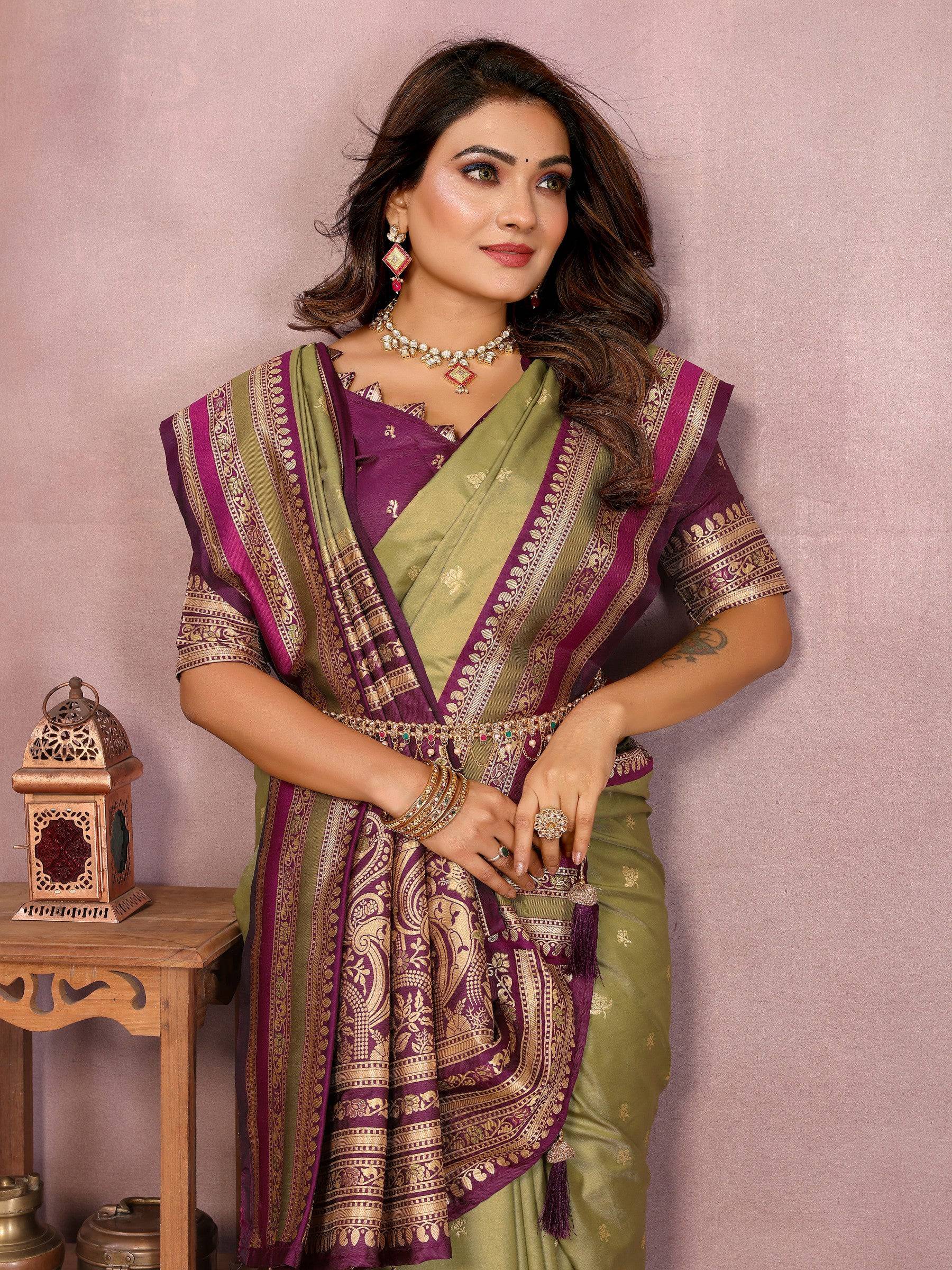 Anaita Green Handloom Kalamkari Silk Saree With Zari Woven Work | Grocsy