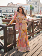 Anaita Peach Chinon Silk Unstitched 3 Piece Set With Embroidery Work | Grocsy