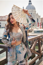 Anaita Navy Chinon Silk Stitched 3 Piece Set With Embroiderd Work | Grocsy