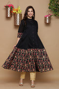 Juniper Women Black Chanderi Silk Printed Anarkali Kurta | Grocsy