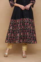 Juniper Women Black Chanderi Silk Printed Anarkali Kurta | Grocsy